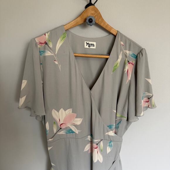 Show Me Your Mumu Noelle Flutter Maxi Dress Sz XXL True Wrap Gray Lily Floral - Picture 5 of 14